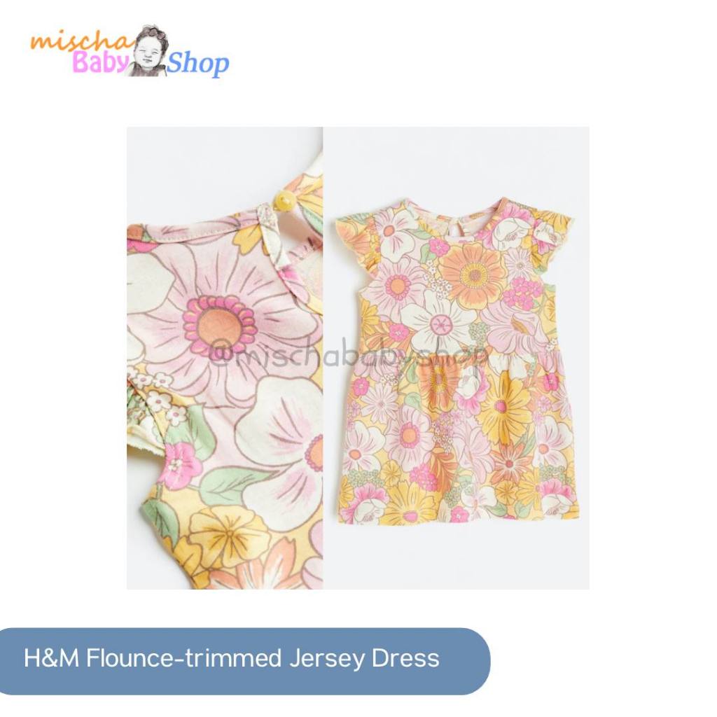 H&M Flounce-trimmed Jersey Dress Yellow/Floral | Pakaian Anak Perempuan