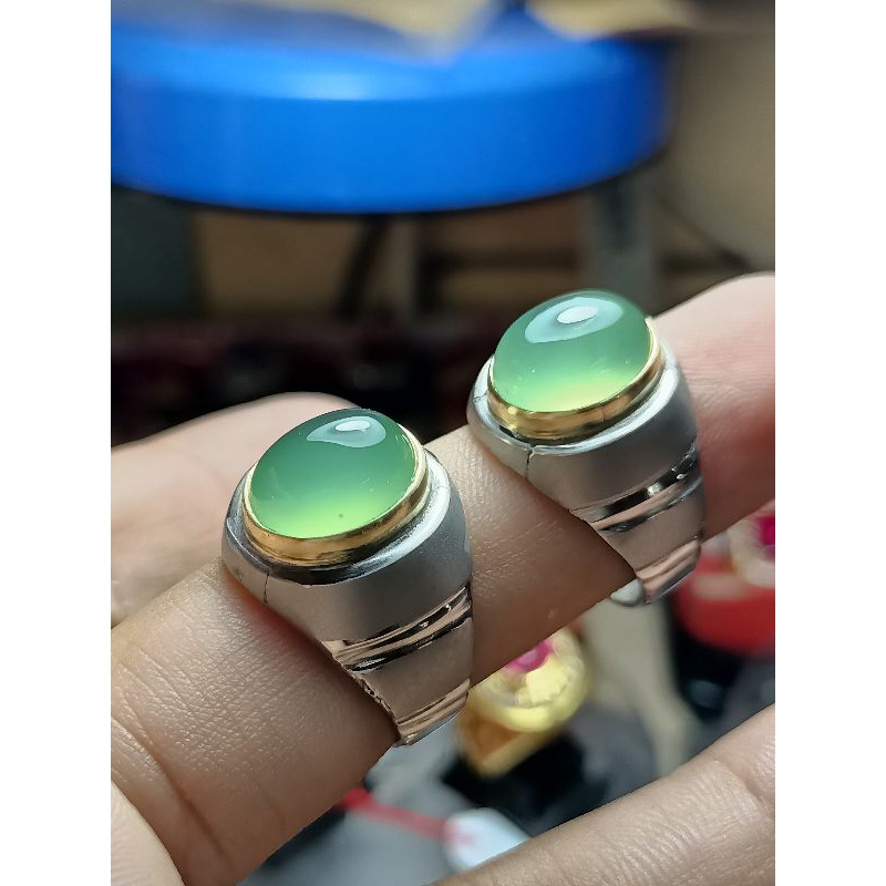 Batu cincin akik anggur hijau Ring monel handmade
