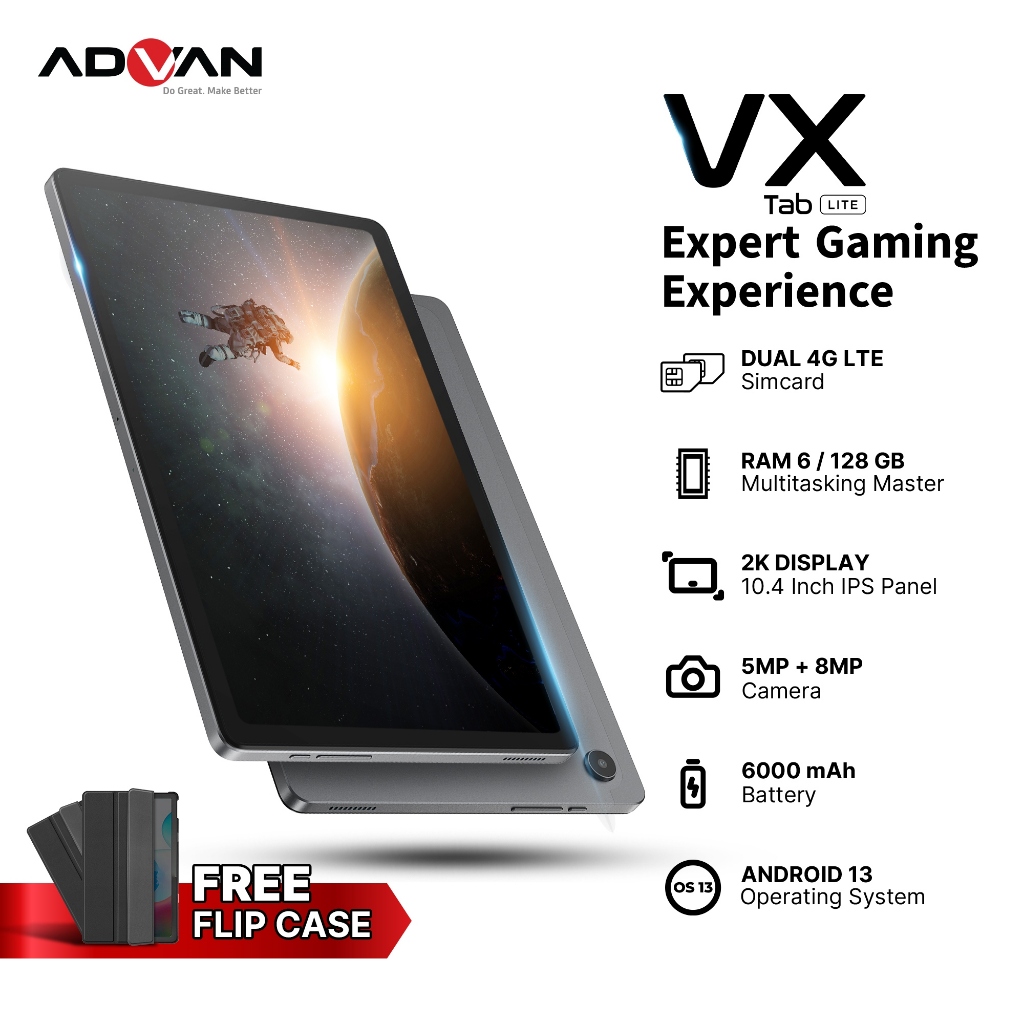 ADVAN Notebook Tab Vx Lite 10.4” Octa Core 2.0Ghz Tablet Dual Sim Card 4G LTE