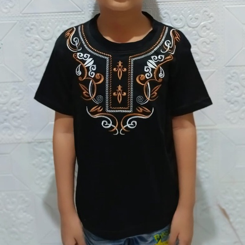 Baju Kaos KOKO RAMADHAN anak cowok lengan pendek full BORDIR 1-12Tahun Uk.S-3XL HITAM PUTIH