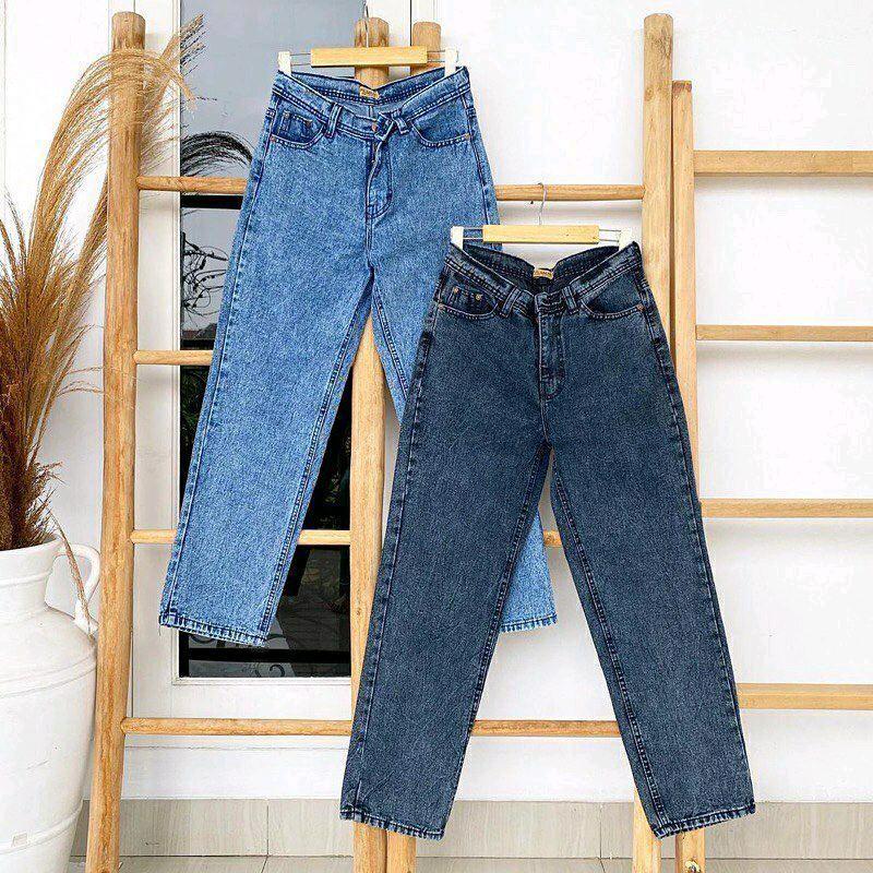 HW  Boyfriend Jeans Wanita 27-34 Panjang Tebal Celana Hitam