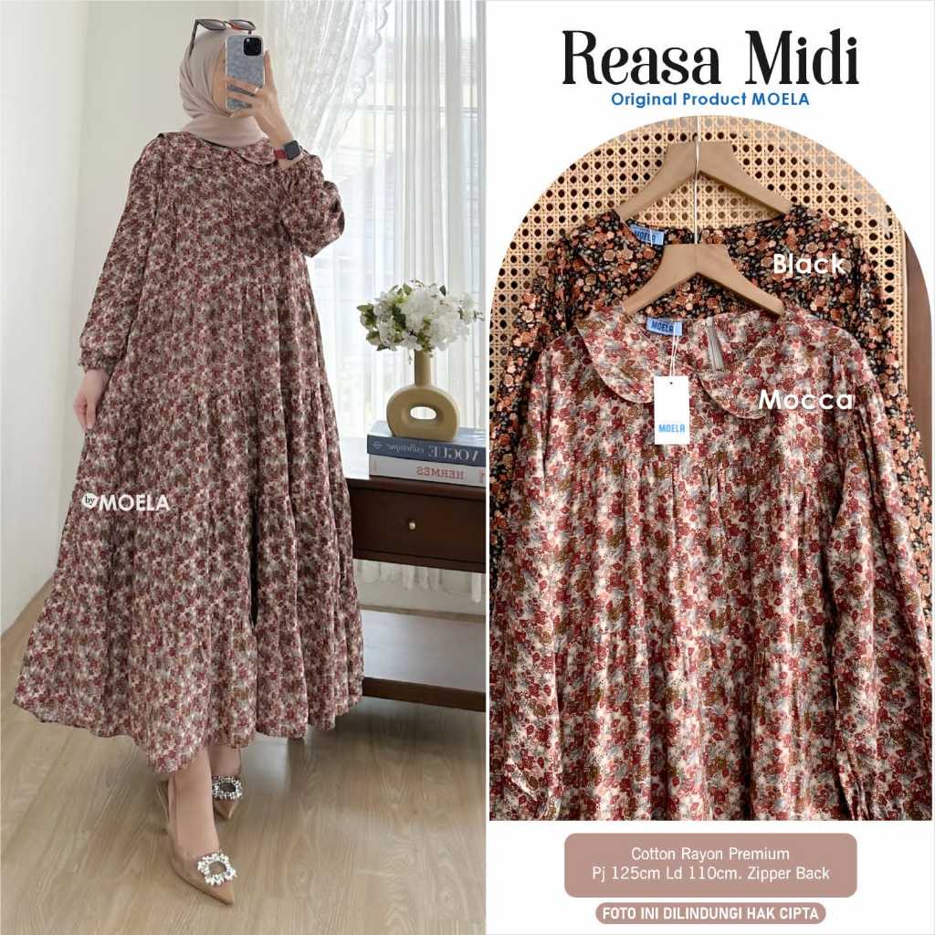 MIDI DRESS KATUN RAYON PREMIUM MODEL REMPEL SUSUN LD 110CM ALLSIZE FIT M TO XXL REASA MIDI DRESS BY 