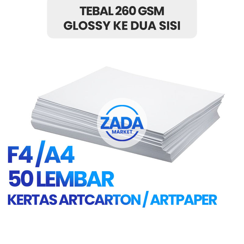 

50 Lembar Kertas Art Carton / Art Paper Gramasi Tebal 260 Gsm Ukuran F4 / A4 Artcarton Artpaper Untuk Foto Polaroid Kartu Nama Stamp Label Hang Tag Undangan Cover Buku Paper Bag