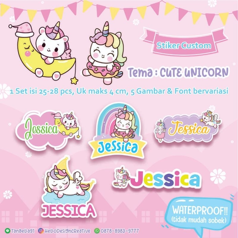 

STIKER NAMA WATERPROOF / STIKER LABEL TEMA CUTE UNICORN