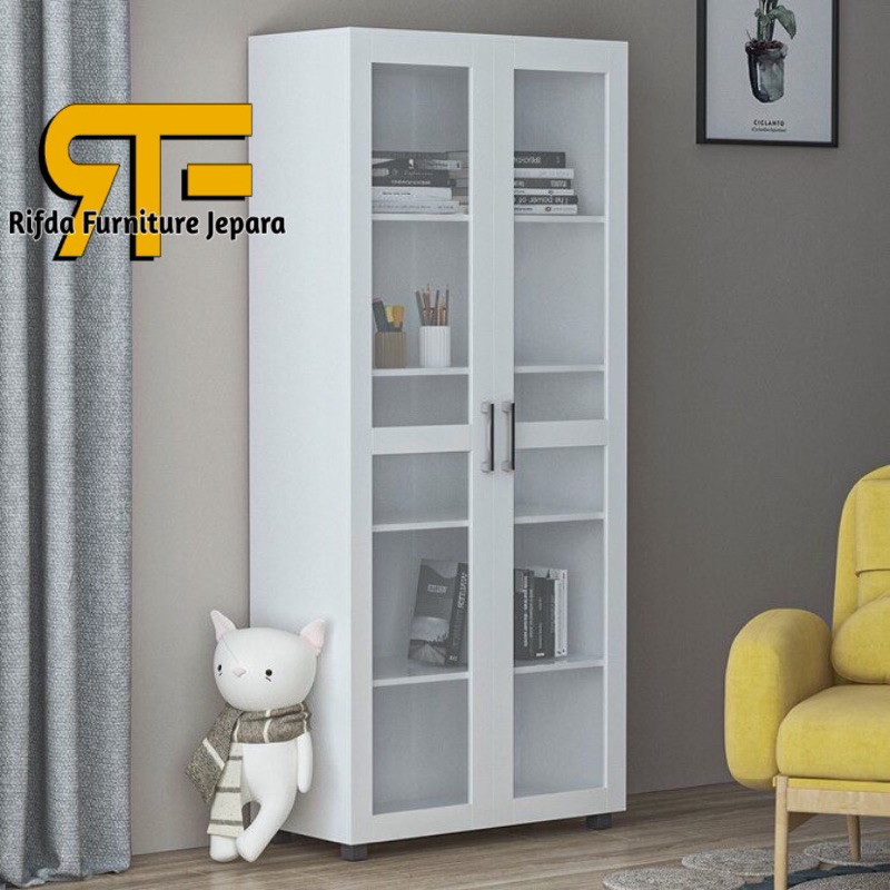 lemari rak hias duco pintu kaca 2 / lemari hias duco / lemari buku