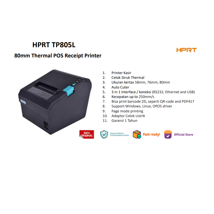 HPRT TP805L 80mm Thermal POS Receipt Printer 2D Barcode Printing / Printer Kasir