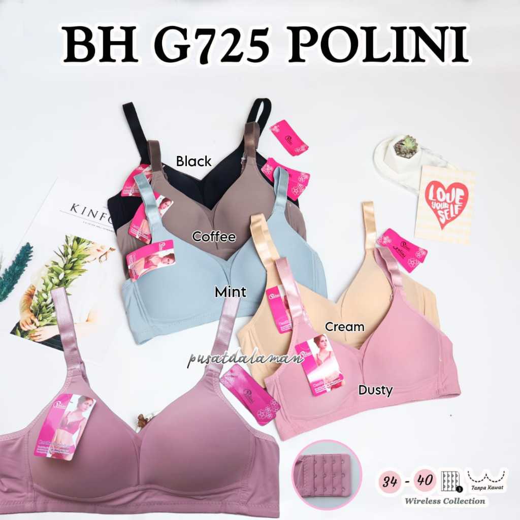 BRA PREMIUM POLINI G725 BH TANPA KAWAT KAIT 3 CUP B BUSA SEDANG