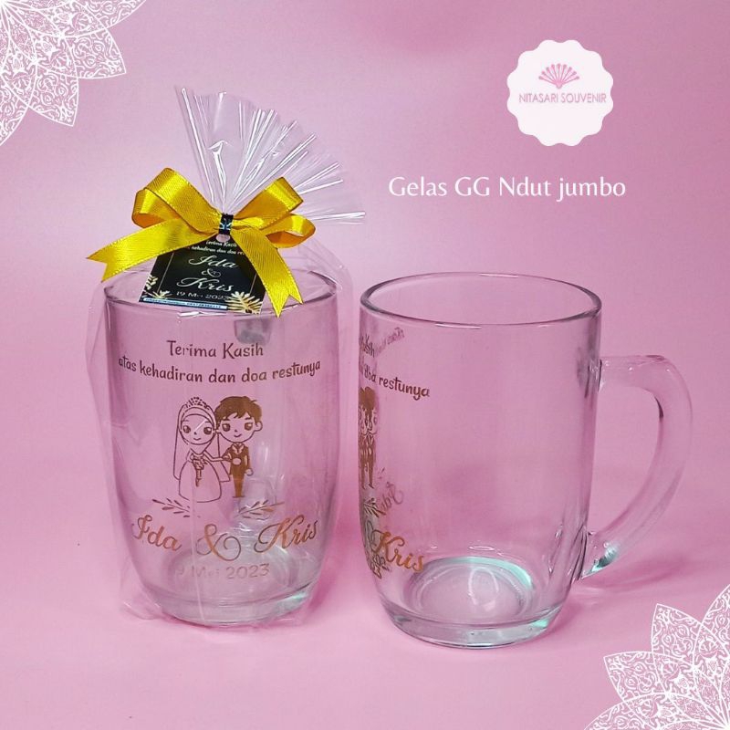 Gelas Jumbo Bening Gelas Sablon Souvenir Pernikahan
