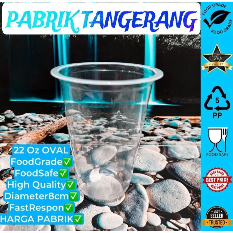 Gelas plastik Universal 220z Datar / cup pp 22oz polycup Datar / Gelas plastik 22oz Oval UK Universa