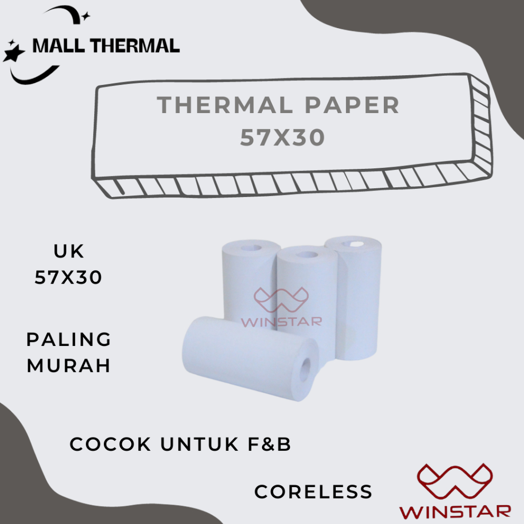 

KERTAS STRUK KASIR THERMAL UKURAN 57X30 CORELESS