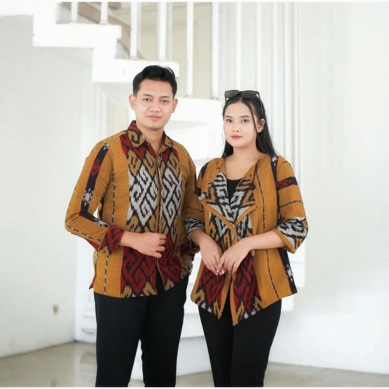 Set Couple Tenun Ikat • Baju Tenun Couple • Kemeja Tenun • Outer Tenun Ikat Etnik