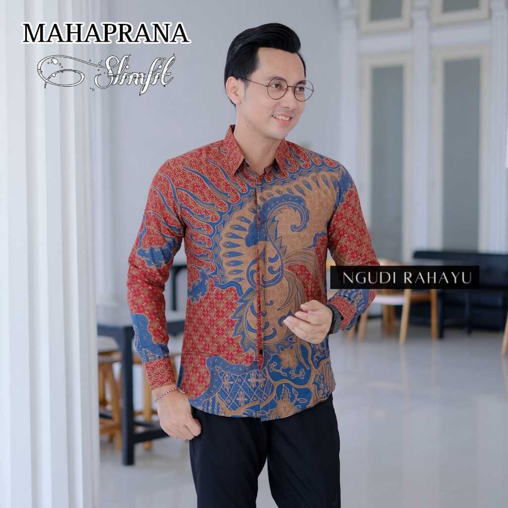 MAHAPRANA SLIMFIT NGUDI RAHAYU KEMEJA BATIK SOLO LENGAN PANJANG PENDEK LAPIS FURING ATASAN PREMIUM