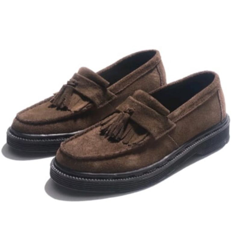 Penny Loafers Docmart Kulit Suede Coklat Pria Wanita Formal Kasual