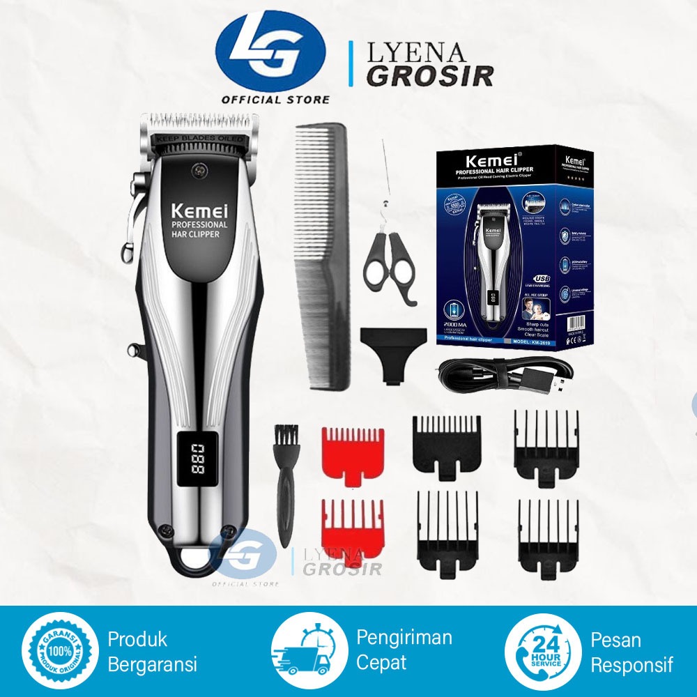 Alat Cukur Rambut Kemei KM 2619 Hair Clipper Rambut Barbershop Rechargeable Komplit KM-2619