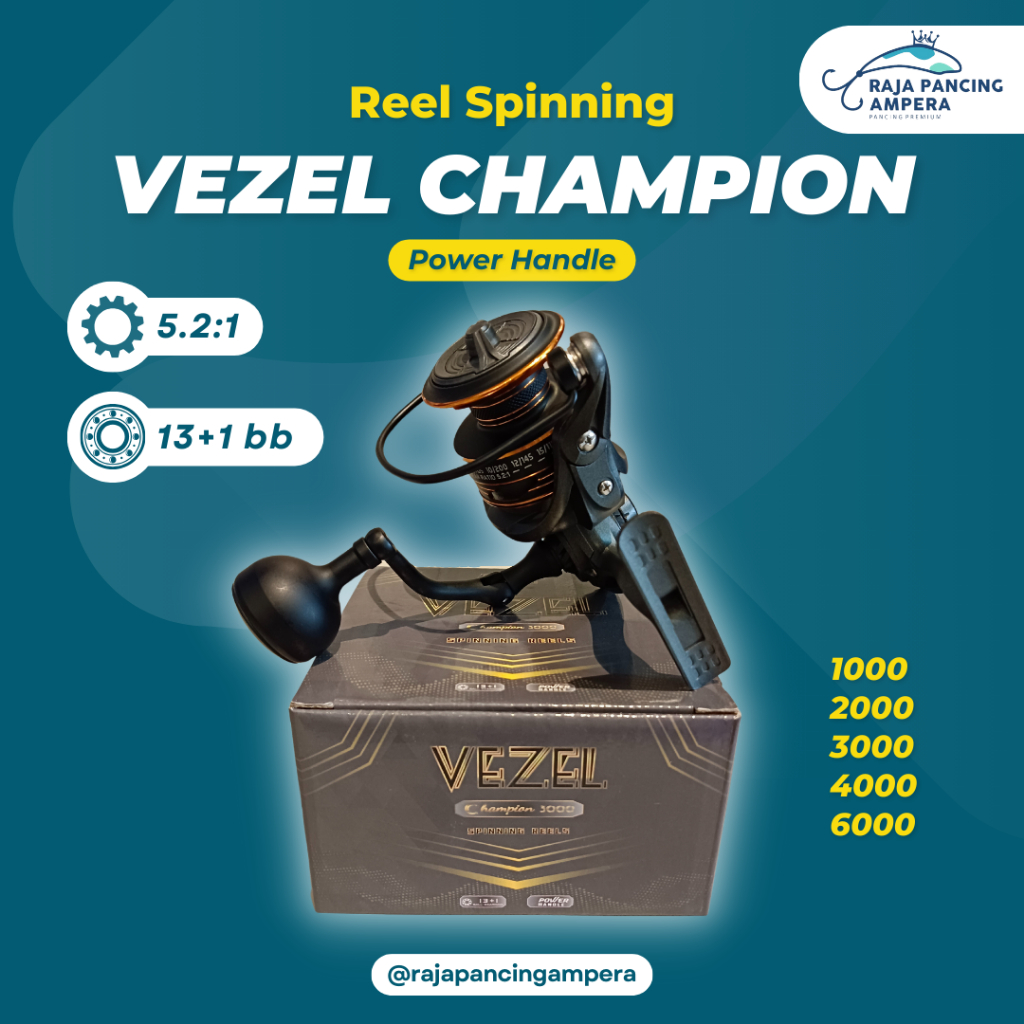 Reel Spinning Vezel Champion Kerekan Pancing Power Handle Body Metal 13+1 Ball Bearings