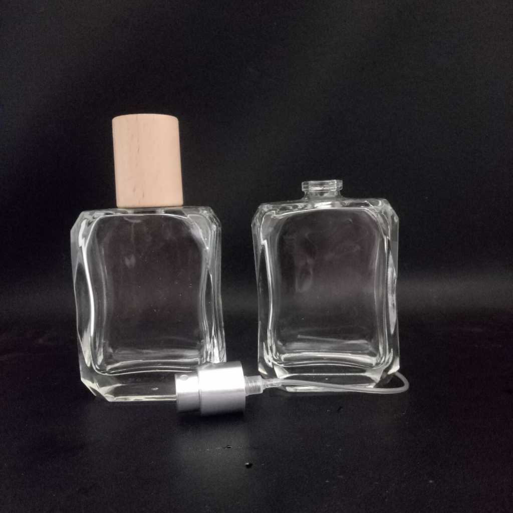 Botol parfume V32408 50 ml easy pump silver cap kayu per pcs