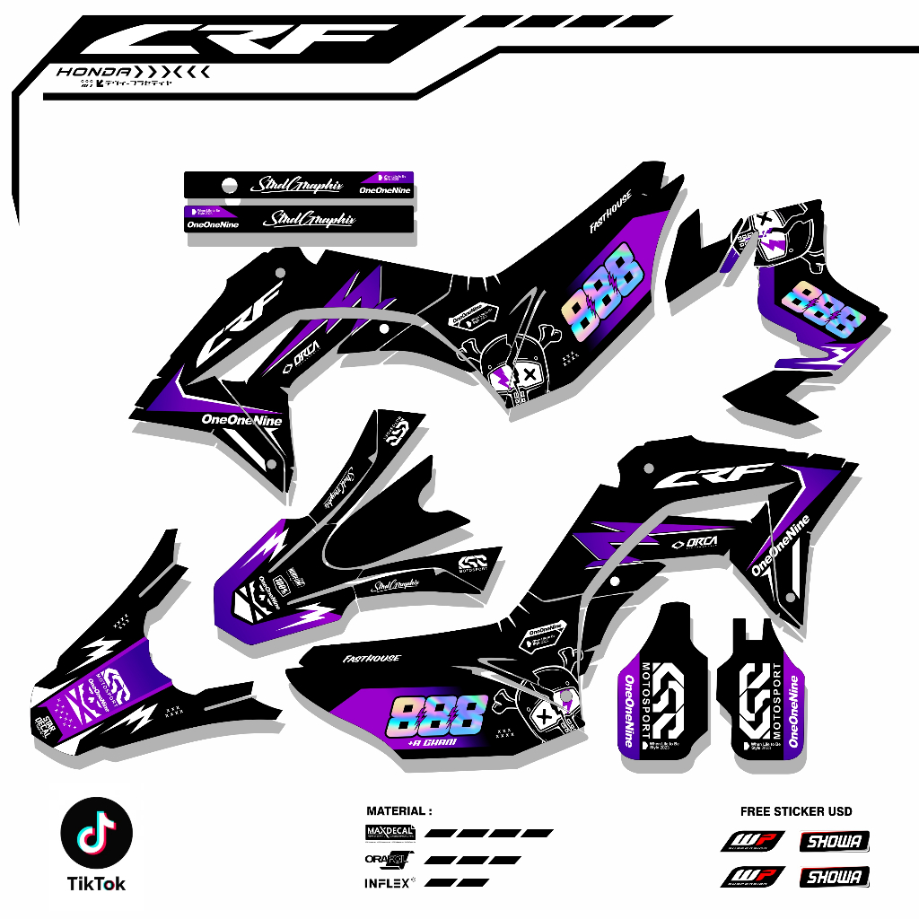 DECAL CRF 150 L FULL BODY HITAM STICKER DECAL CRF TERBARU SUPER GLOSSY V3 17