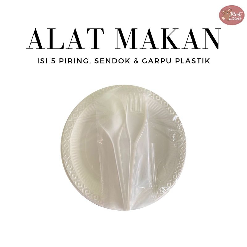 

ALAT MAKAN isi 5 Pasang (Piring plastik, Sendok plastik, Garpu plastik)
