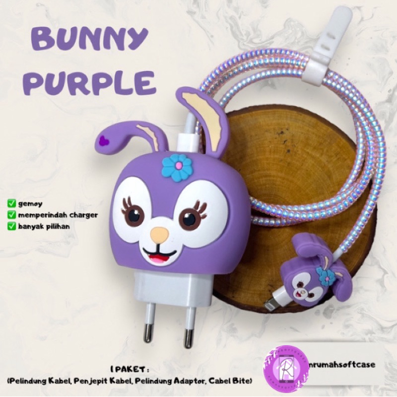 SET PELINDUNG KABEL BUNNY PURPLE CHARGER SET KARAKTER PART 2 | PELINDUNG KABEL 20W 1 PAKET PELINGDUN