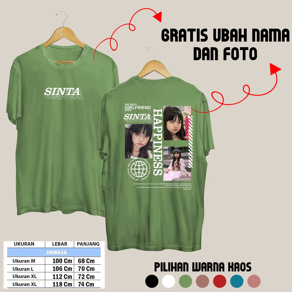 Kaos Baju Bucin Custom Aesthetic Foto Happiness Kaos Foto Sendiri Cetak DTF