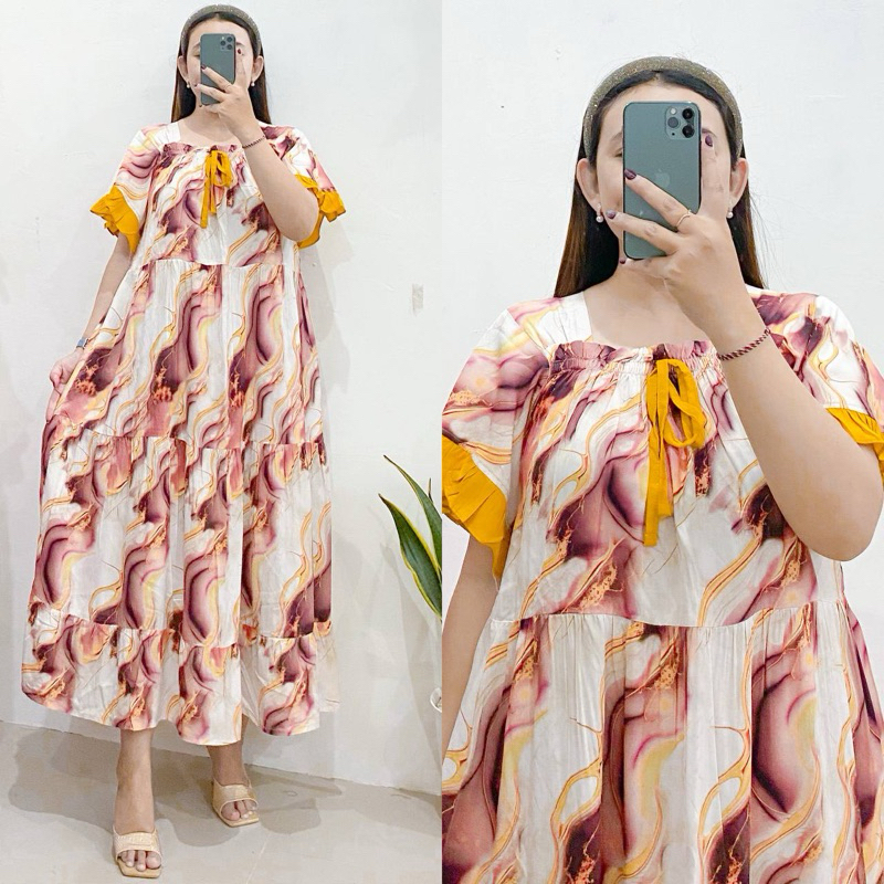 susun dress/dress rempel susun motif/dress motif