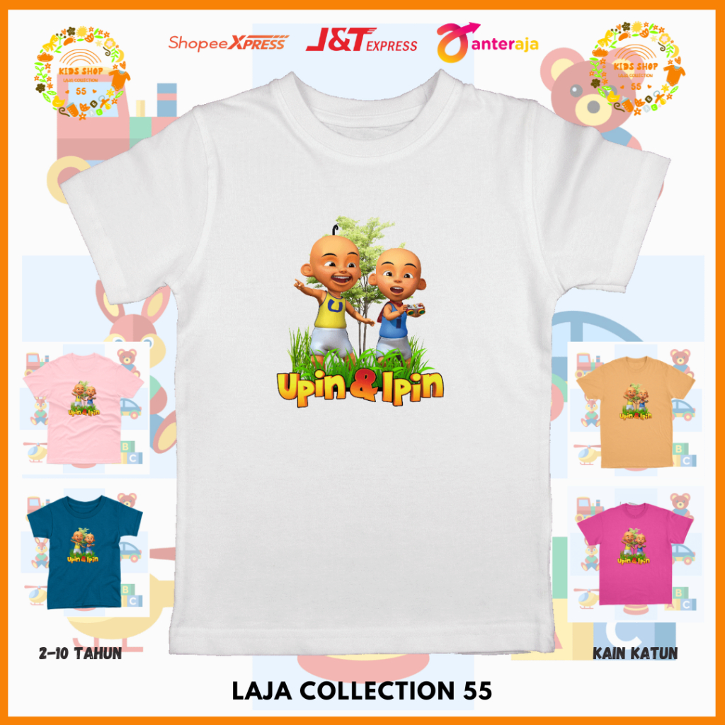 Kaos Anak Cowok Upin Ipin 02 Umur 2-10 Tahun  Katun / Baju Anak Cowok / kaos Anak Laki laki  / Baju 