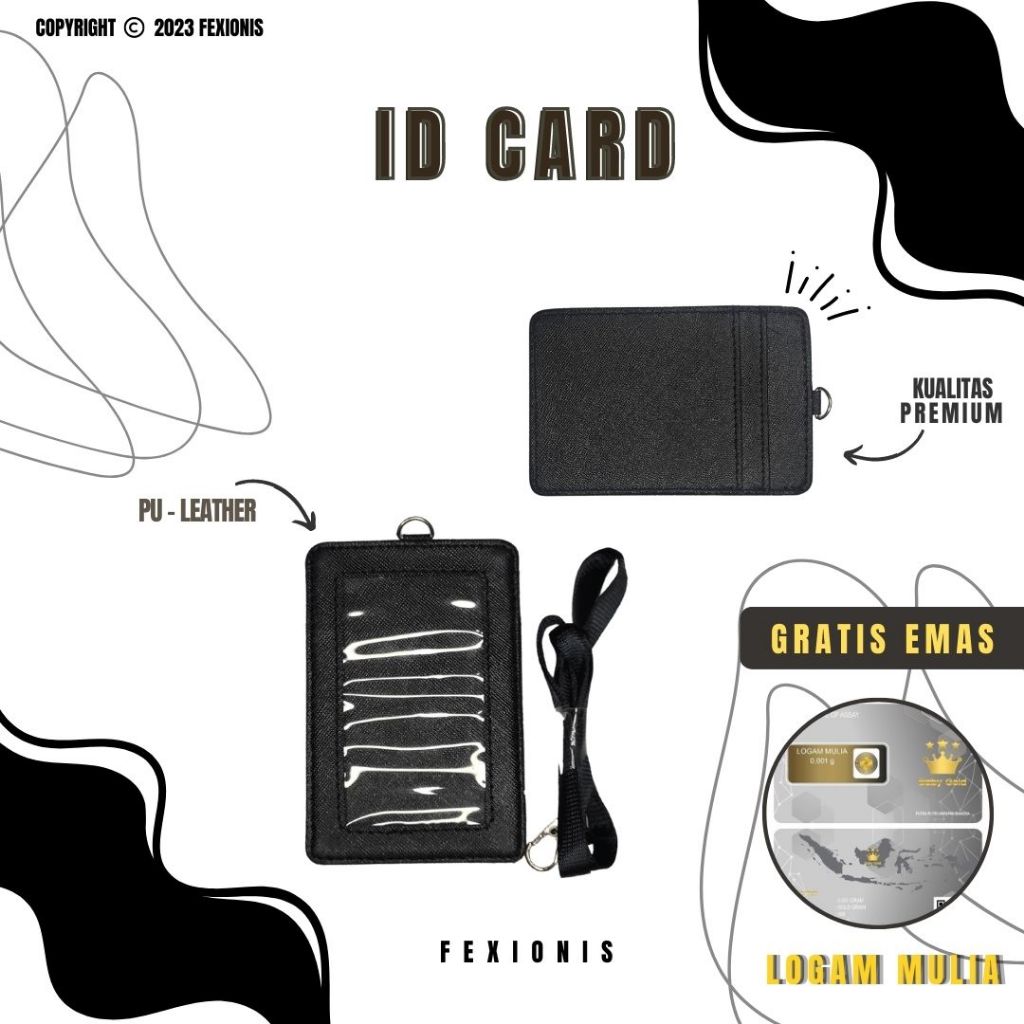 

ID Card Holder Name Tag Kartu Flash Holder Kartu Tali Lanyard Polos PU Leather Hitam Bonus Emas Murni - LY01