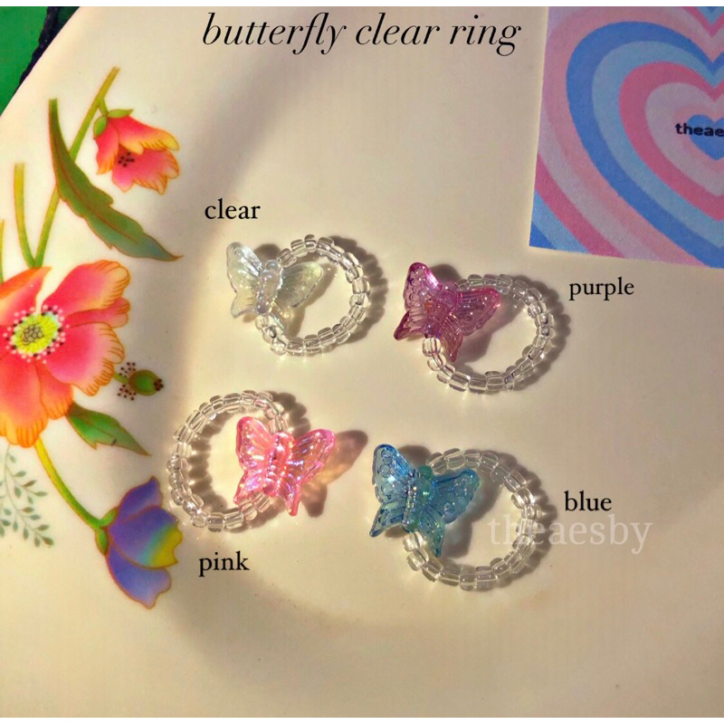 (TANPA PO) BUTTERFLY CLEAR RING, CINCIN MANIK, RING BEADS, CINCIN KPOP, RING KPOP, CINCIN KUPU, CINCIN LUCU