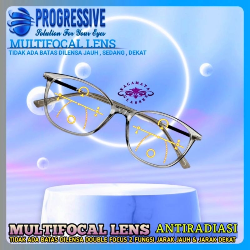 Kacamata Baca Progresif Plus Baca dan Jalan Frame Kacamata Wanita Anti~Radiasi Uv Trendy 8150.