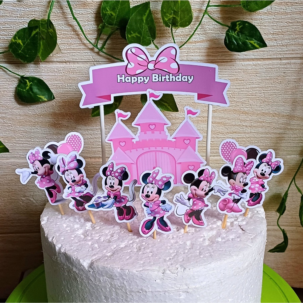 Toper Minnie Mouse (Custom Nama) untuk Hiasan Kue Ulang Tahun / Ultah Anak Karakter (Topper Cake Min