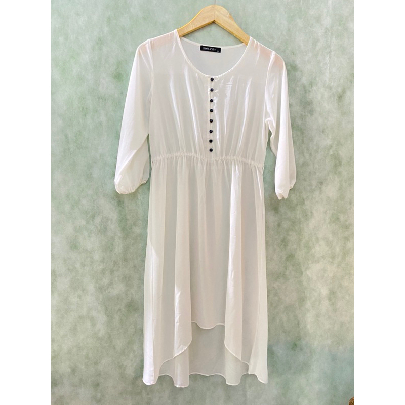 Preloved/Thrift midi Dress Putih/White dress Simplicity Korean Style