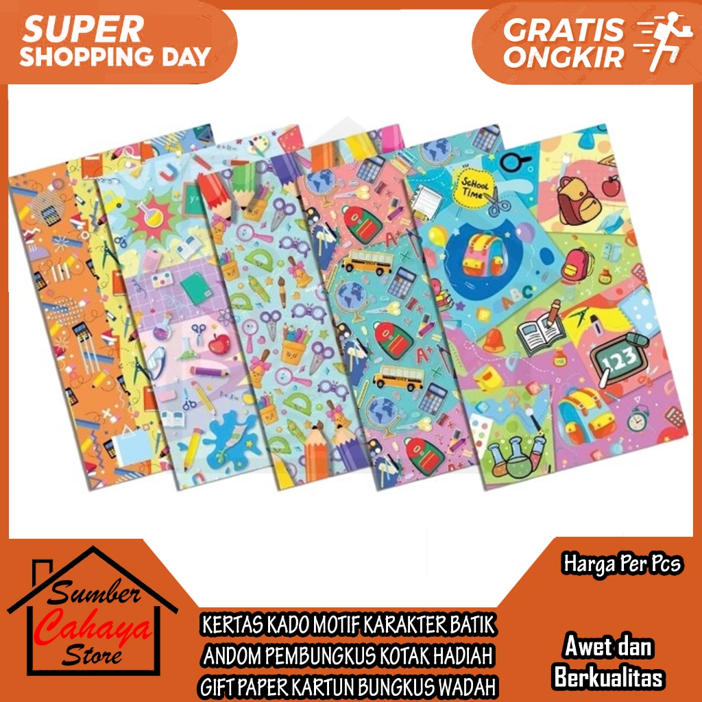 

Kertas Kado Motif Karakter Batik Random Pembungkus Kotak Hadiah Gift Paper Kartun Bungkus Wadah Dorprize Berhadiah Bongkos Kemasan Wrapping Papper Character Caracter Minimalis Kertass Pembungkusan Multifungsi