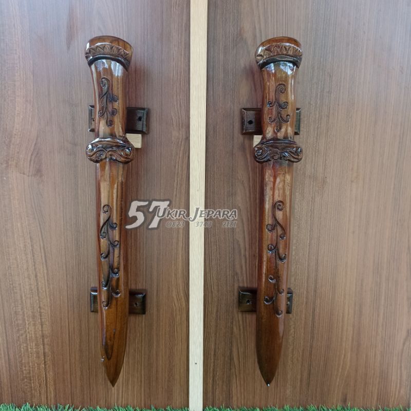 (Keris) Handel, handle, tarikan, gagang, jati, ukir, Handel / Tarikan pintu ukir asli jepara motif p