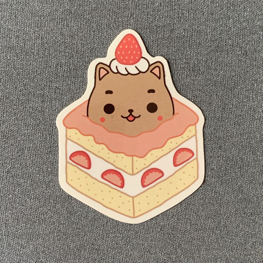 

Strawberry Shortcat Die Cut Vinyl Sticker - Stiker Kucing Kue Stroberi | damarakhma