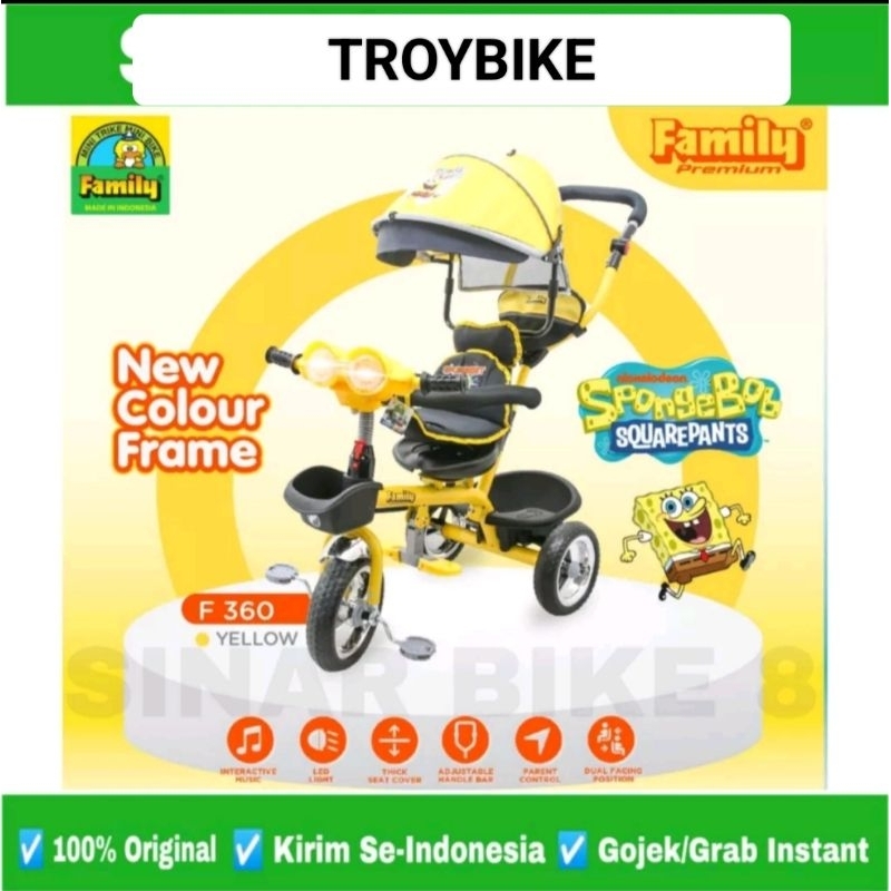 Sepeda tiga roda family F-360 h anak 1-5tahun musik dan lampu