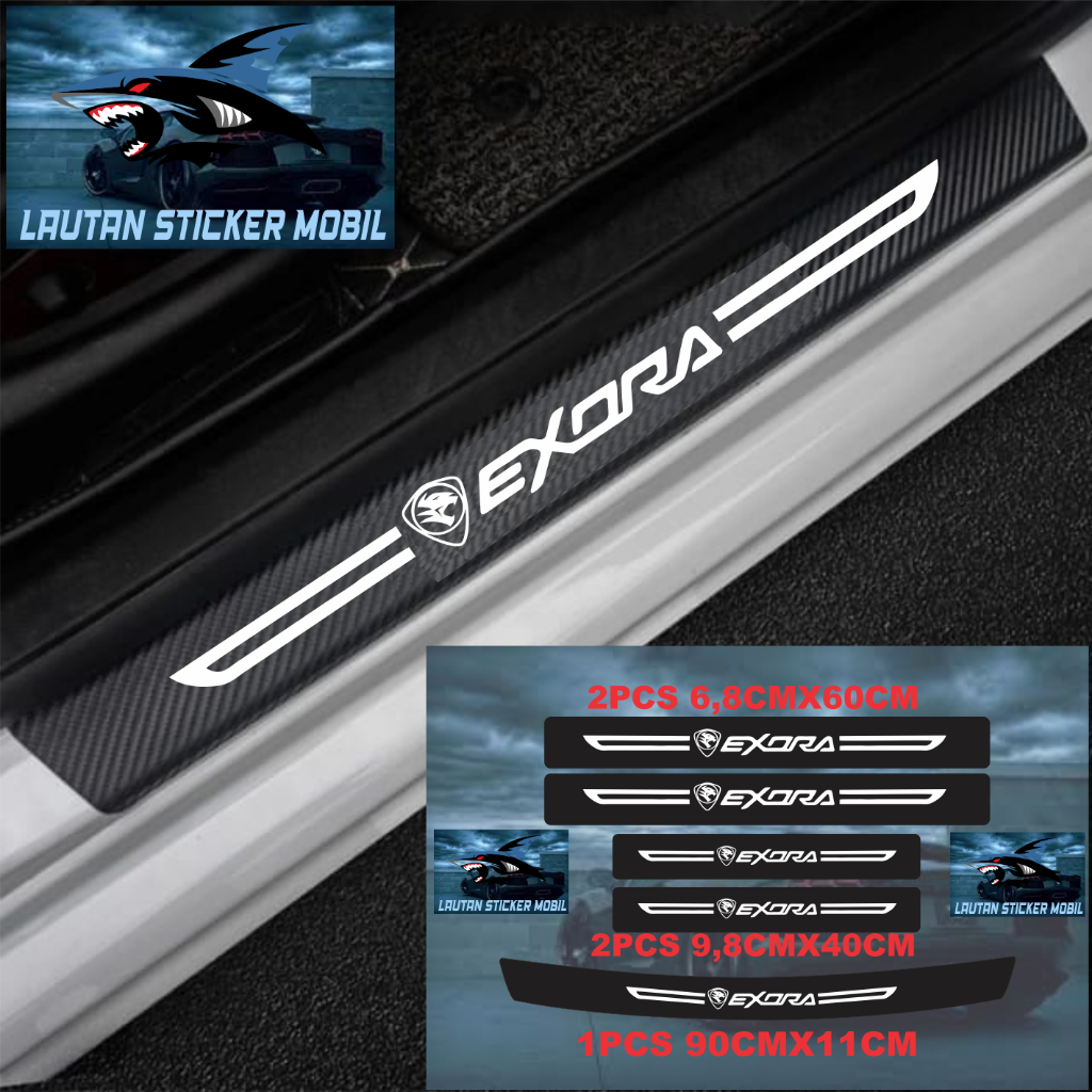 5 pcs  cutting sticker sillplate bahan karbon 3d mobil exora sticker stiker bumper bagasi karbon 3d 