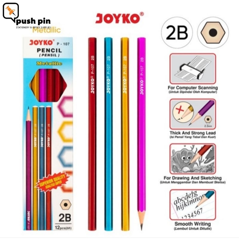 

Joyko Pensil Pencil P-107 Metallic 2B 1 Box 12 Pcs