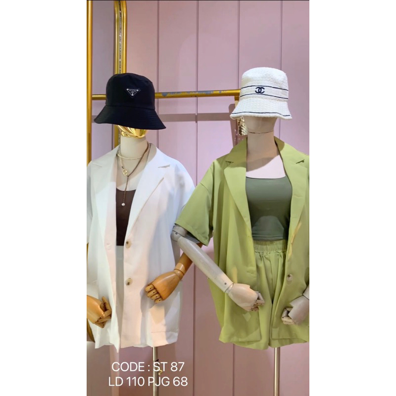 ONE SET BLAZER CELANA PENDEK, ONE SET WANITA, IMPORT BKK (ST87)