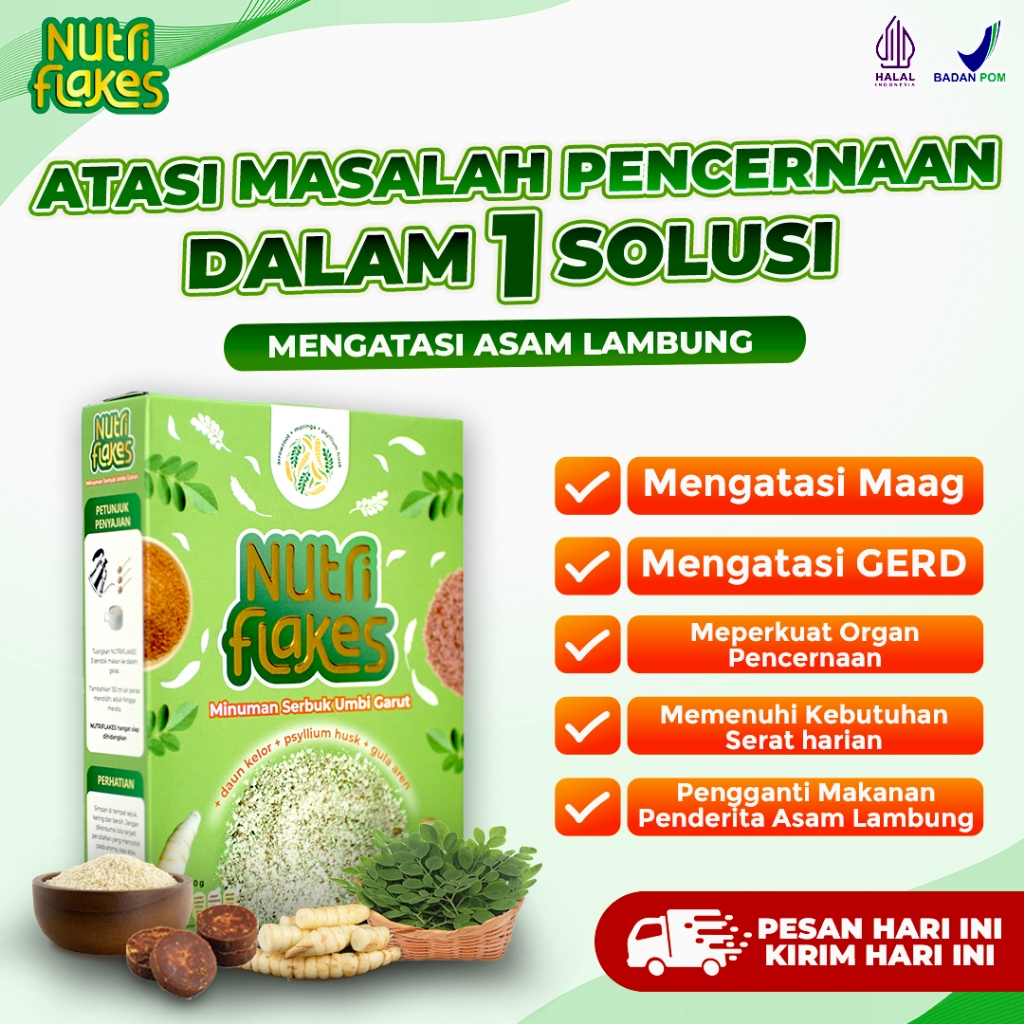 

NUTRIFLAKES Umbi Garut Asam Lambung 100% Original 280 Gram Mengatasi Masalah Pencernaan