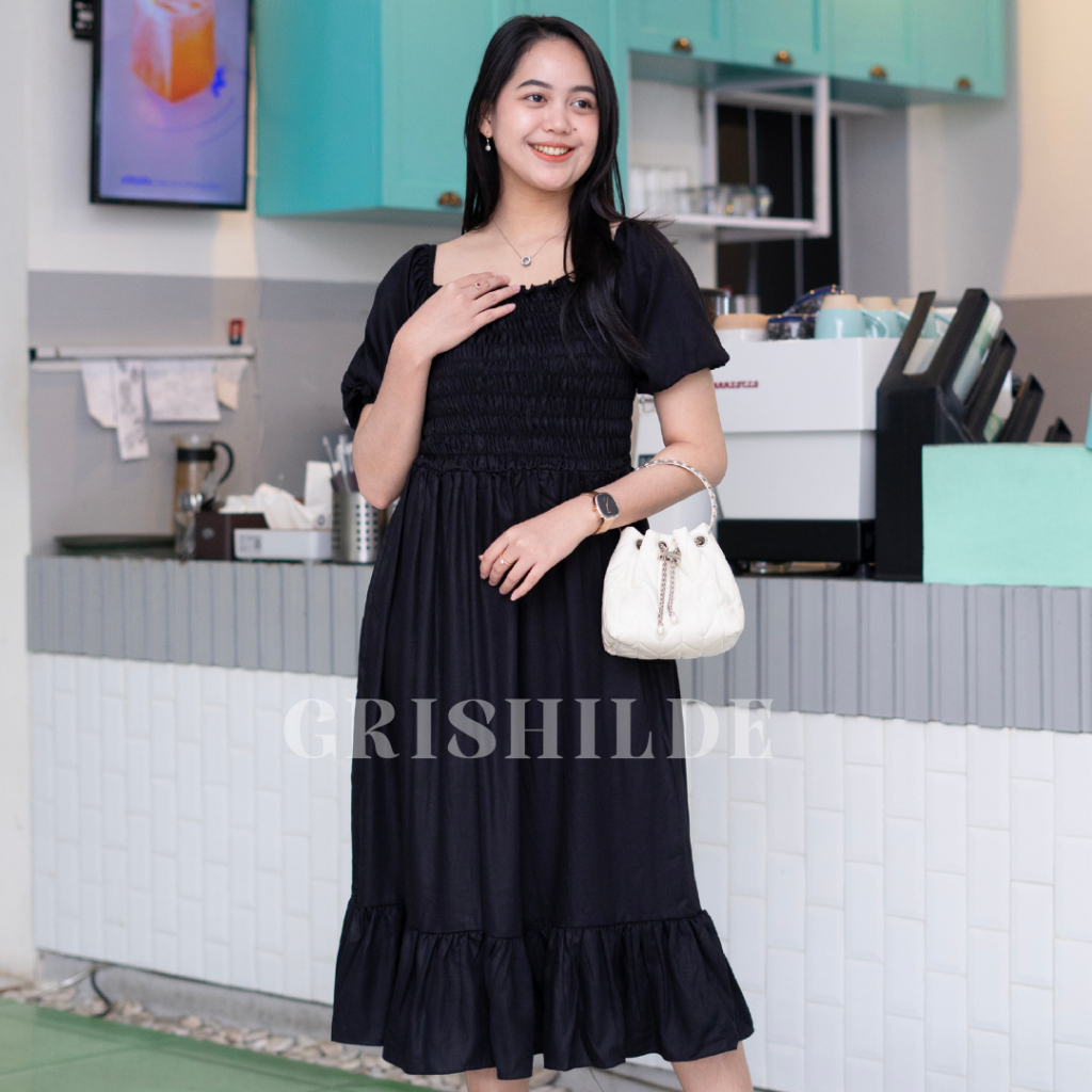 DAIRA Dress Sabrina Korean Style Jumbo Wanita Dres Big Size Gaun Casual A Line Lengan Panjang Oversi