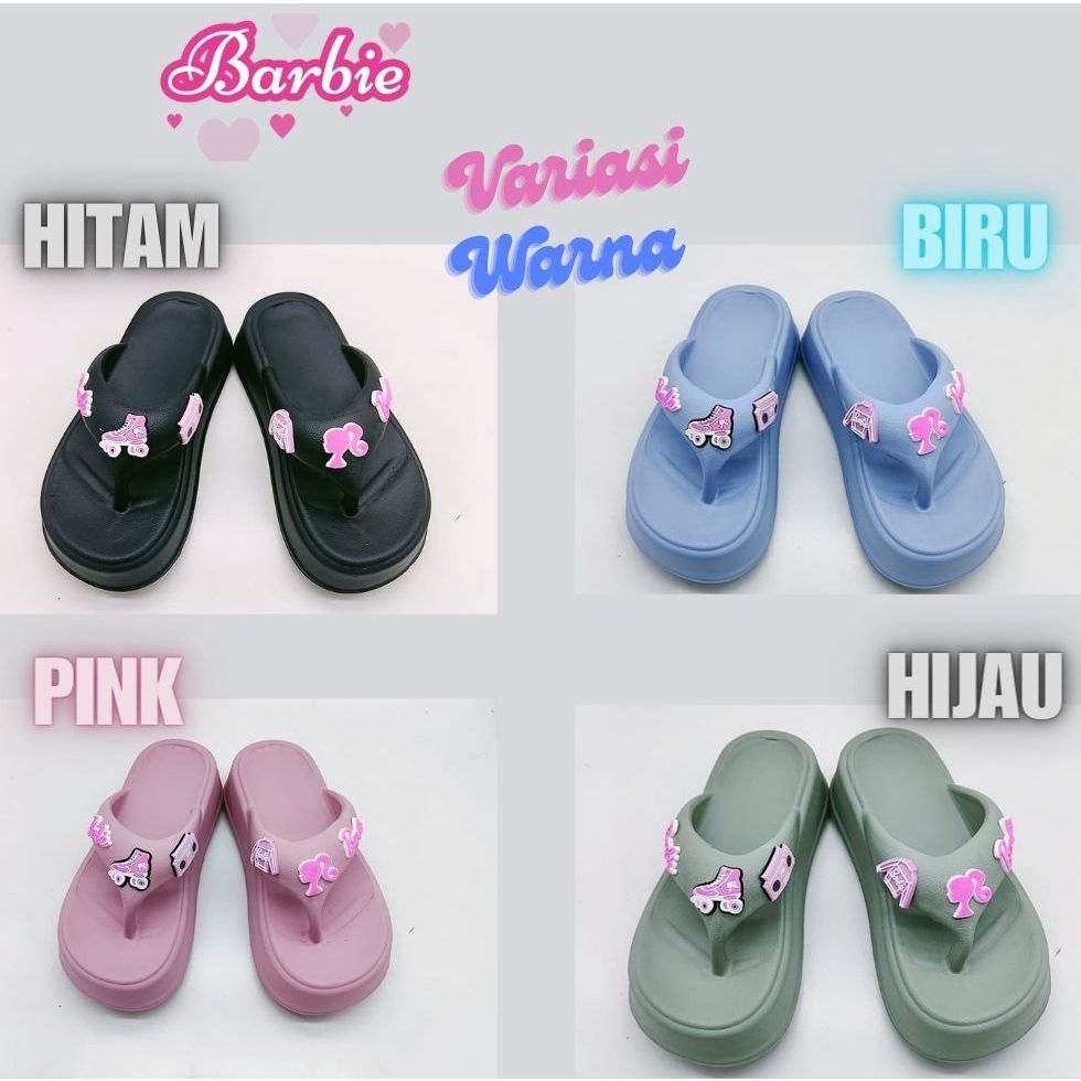 Sandal Jepit Jelly Wanita Kekinian Motif Barbie Sandal Jepit Wedges Platform Wanita Karet EVA Tebal Fashion Korea Empuk Ringan dan Nyaman 203