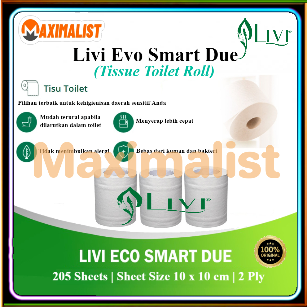 Tisu LIVI SMART DUE 205s (Tisu Roll) / Tissue Livi Eco Smart Due Toilet Roll 205s Tisu Gulung / Tisu