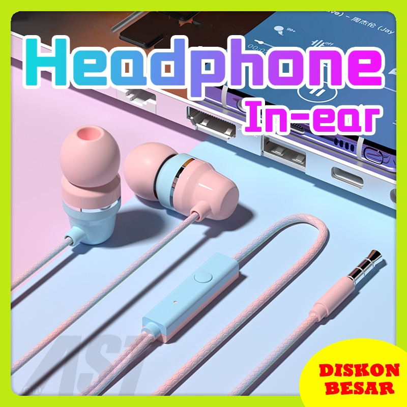 [Model Terbaru] Headphone Berkabel Macaron In-Ear wired Bass Super HIFI Bebas Genggam headset earphone Kompatibel dengan laptop/hp/pc