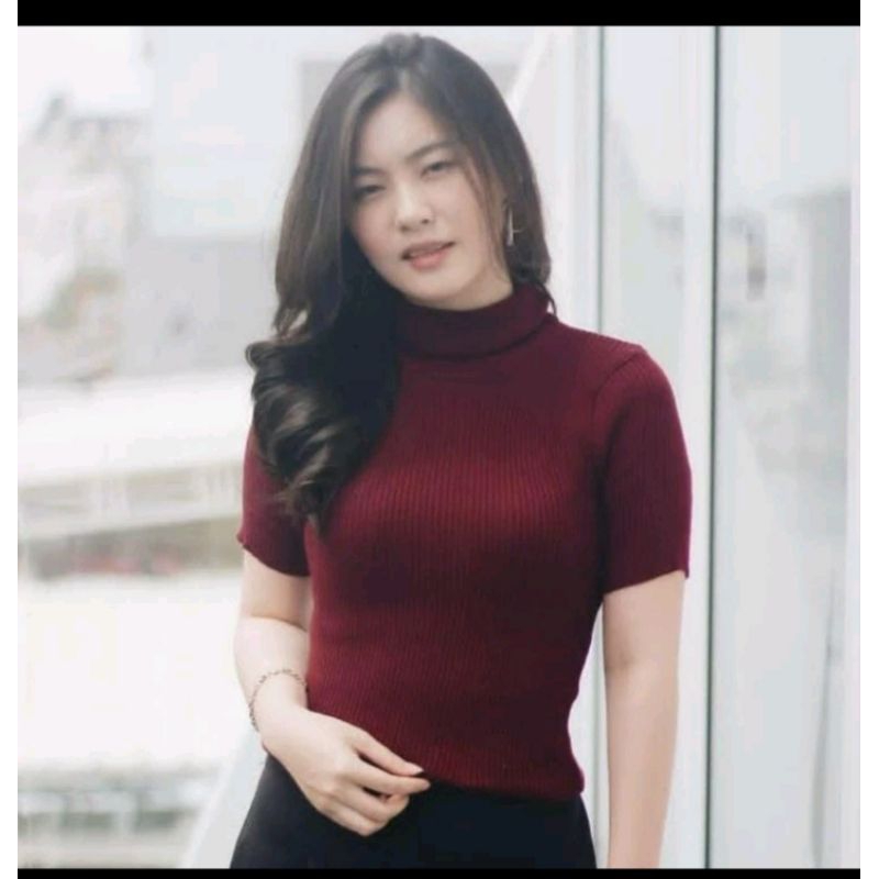 Baju rajut Kerah tinggi lengan pendek