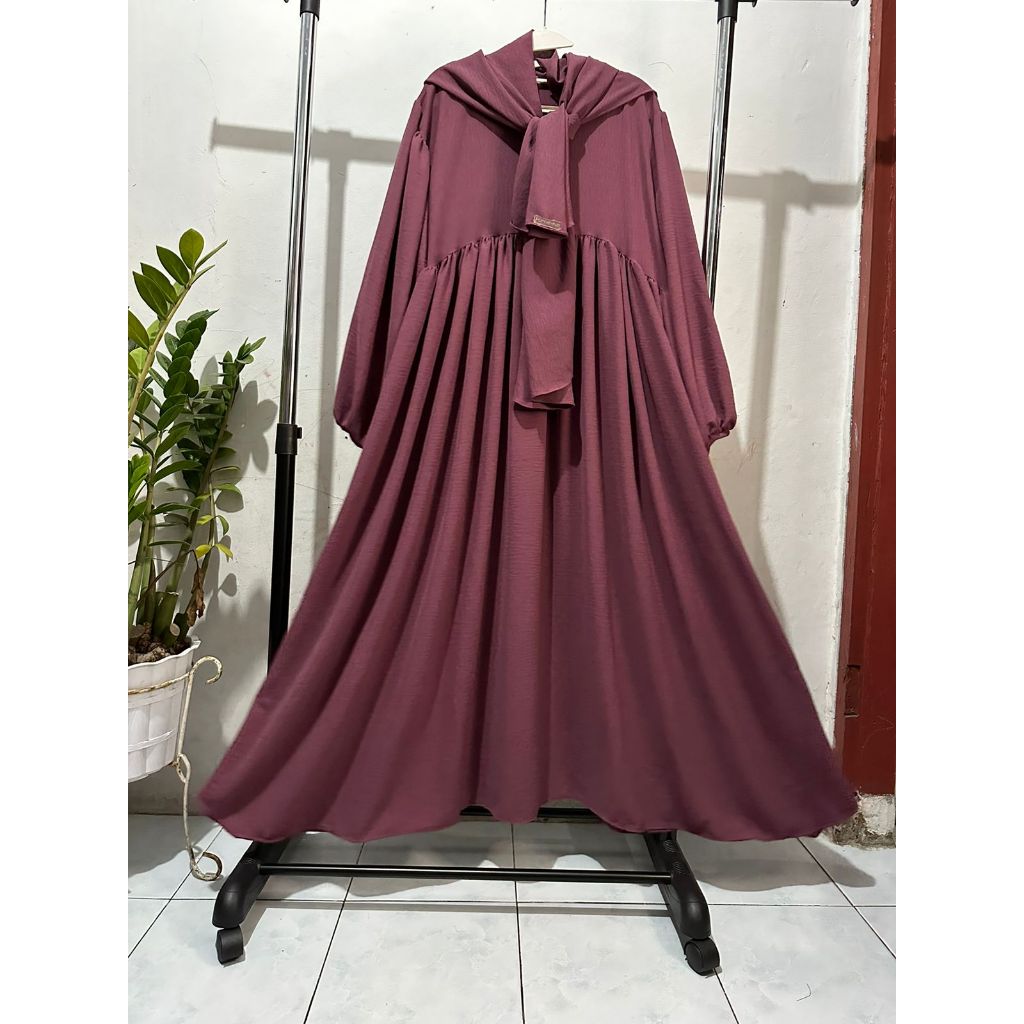 Luna Set Syar'i Pashmina Oval Gamis Wanita Bahan Crinkle Airflow