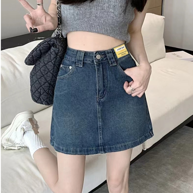 【wanita.id】rok jeans pendek rok a line rok denim 3/4 rok korean style wanita rok plus size rok denim kekinian ootd