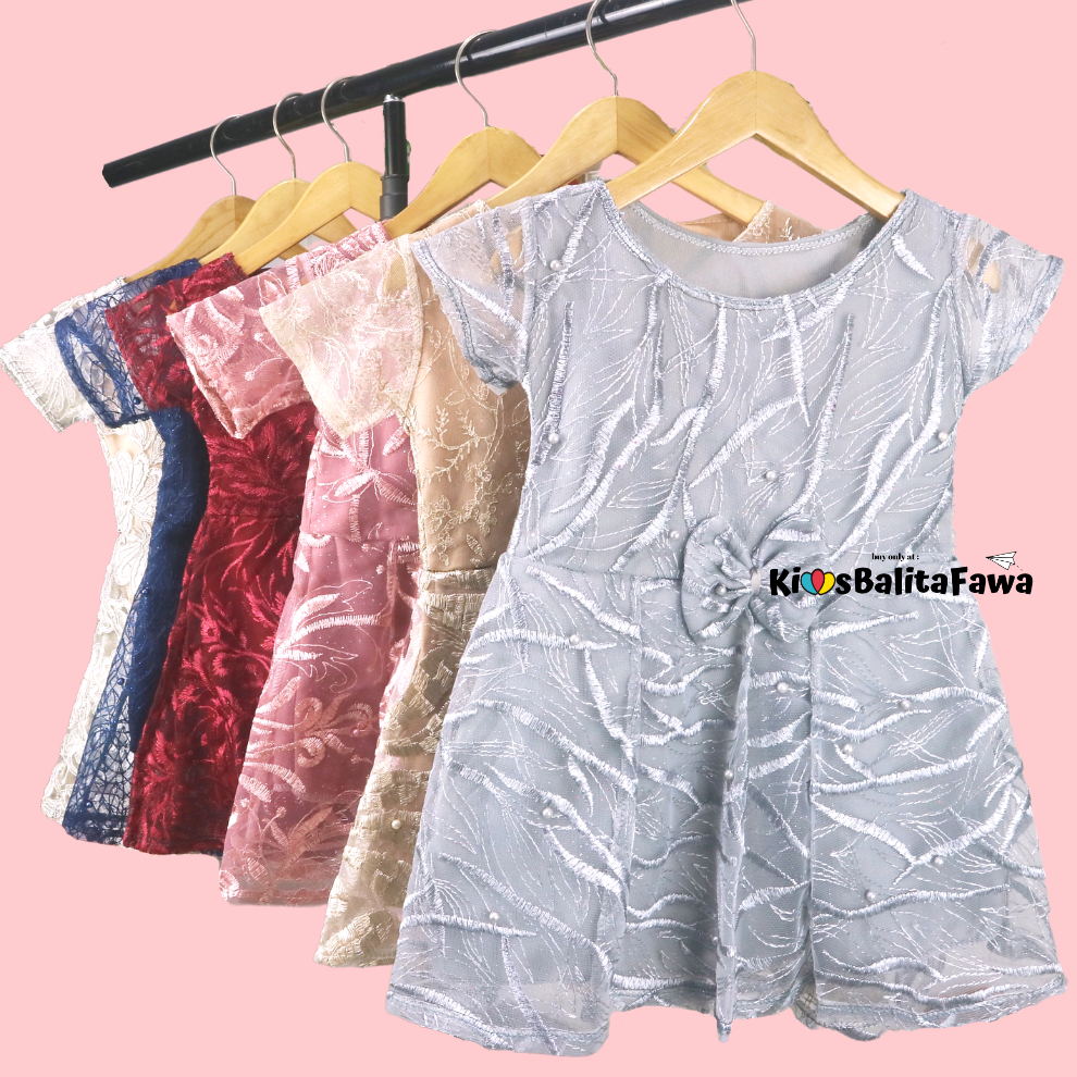 (PILIH WARNA) Dress Icha Brukat uk 2-3 Tahun / Gaun Brukat Pesta Baju Import Premium Cewek Dres Brokat Anak Perempuan