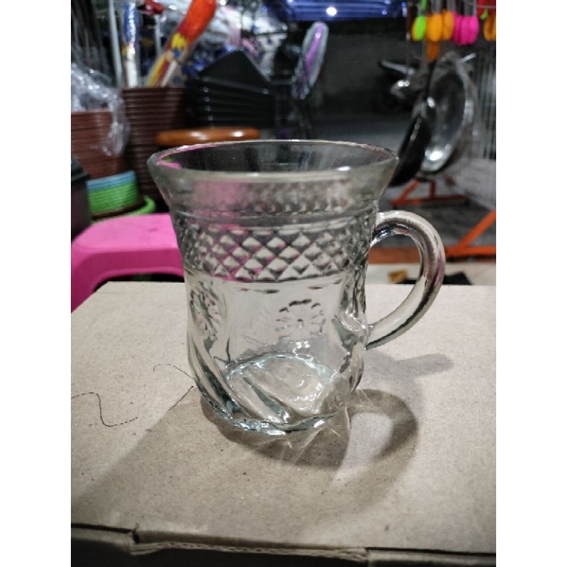 Gelas Kaca Kopi Katek Isi 6pcs Kedaung Motif Bunga