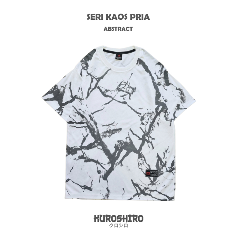 KUROSHIRO - Kaos Laki Laki Abstract Baju Pria Dewasa-WHITE