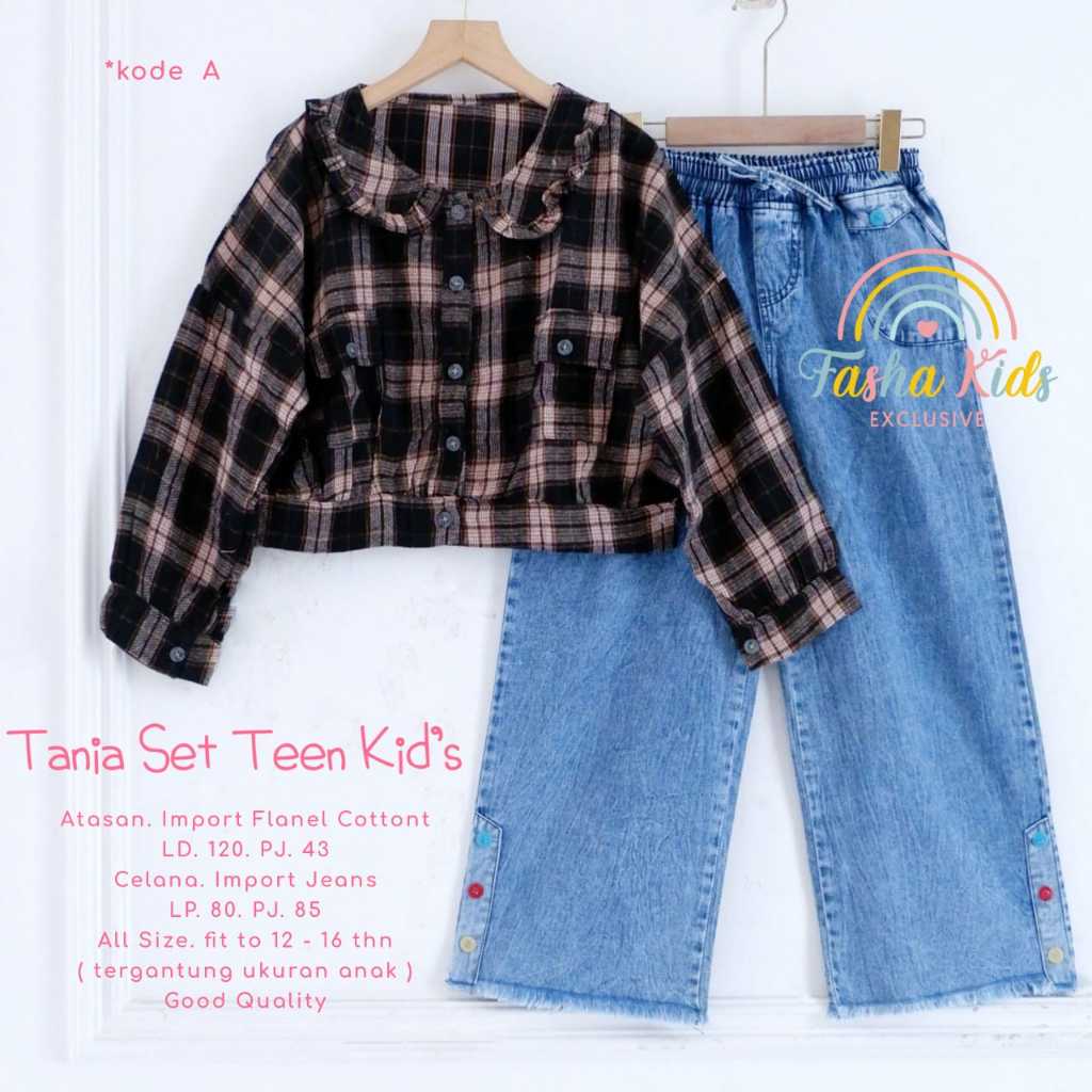 TANIA SET TEEN KIDS ONESET ANAK REMAJA PEREMPUAN USIA 12-17 TAHUN  SETCEL ANAK JACKET CROP FLANEL MO